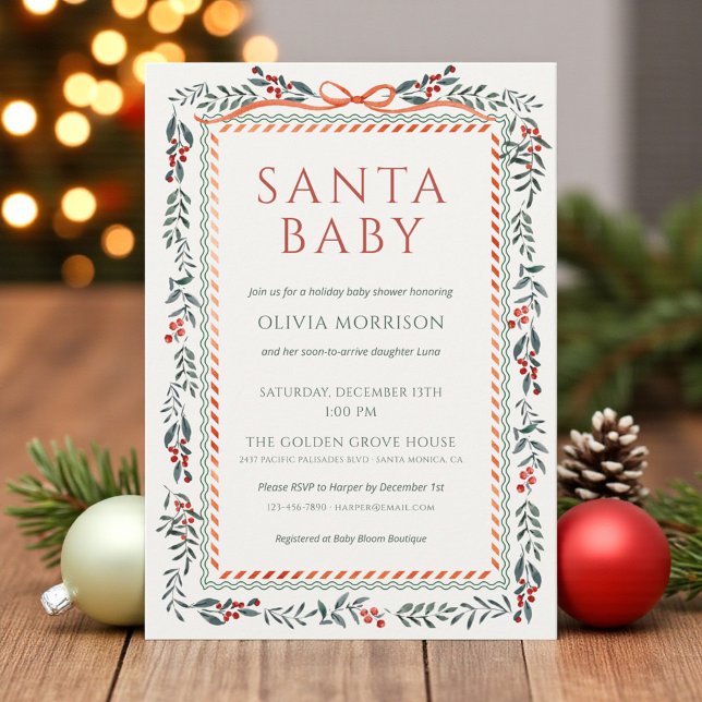 Invitación Santa Baby Bow Christmas Watercolor Baby Shower (Subido por el creador)