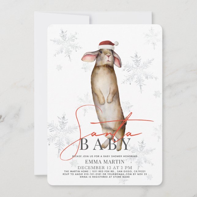 Invitación Santa Baby Bunny Snowflakes Baby Shower (Anverso)