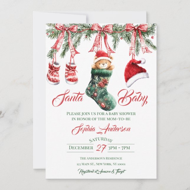 Invitación Santa Baby Christmas Baby Shower (Anverso)