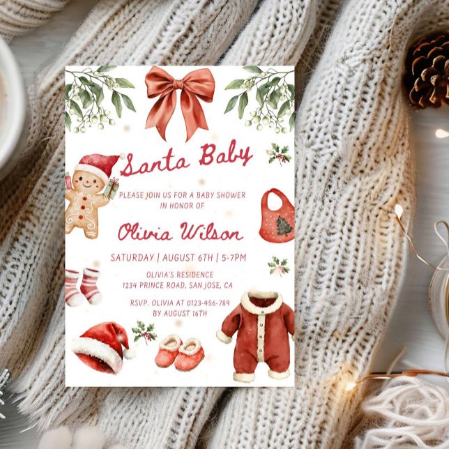 Invitación Santa Baby Christmas Baby Shower Party (Subido por el creador)