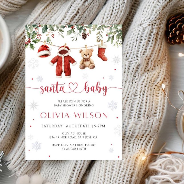 Invitación Santa Baby Christmas Baby Shower Party (Subido por el creador)