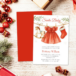 Invitación Santa Baby Christmas Clothesline Girl Baby Shower 