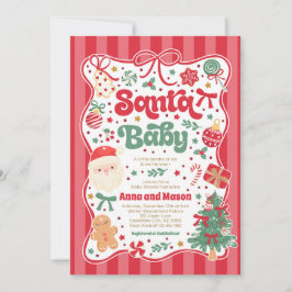 Invitación Santa Baby Christmas Coquette Bow Baby Shower