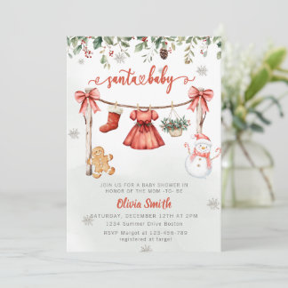 Invitación Santa Baby Christmas Girl Clothes Baby Shower