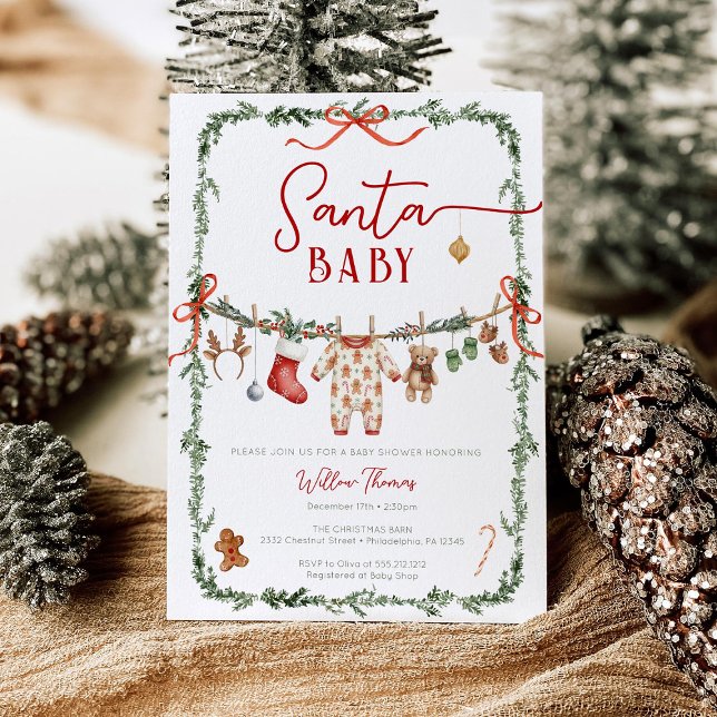 Invitación Santa Baby Clothesline Winter Baby Shower (Subido por el creador)