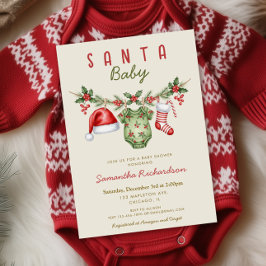 Invitación Santa Baby cute clothes Christmas baby shower