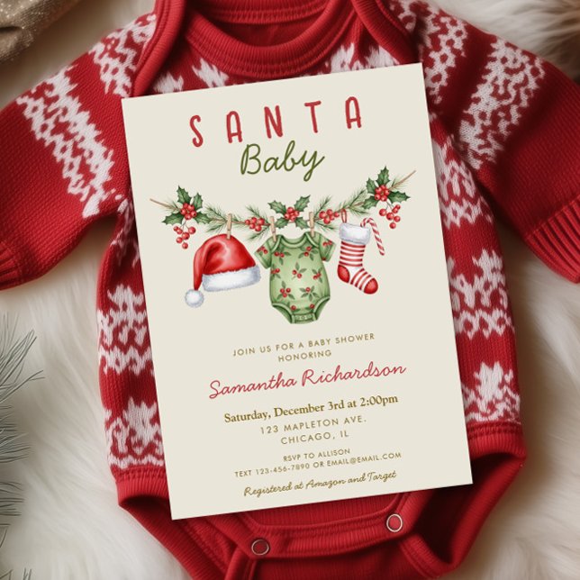 Invitación Santa Baby cute clothes Christmas baby shower (Subido por el creador)