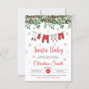 Invitación Santa Baby Cute Gold Snowflakes Winter baby Shower