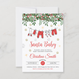 Invitación Santa Baby Cute Gold Snowflakes Winter baby Shower