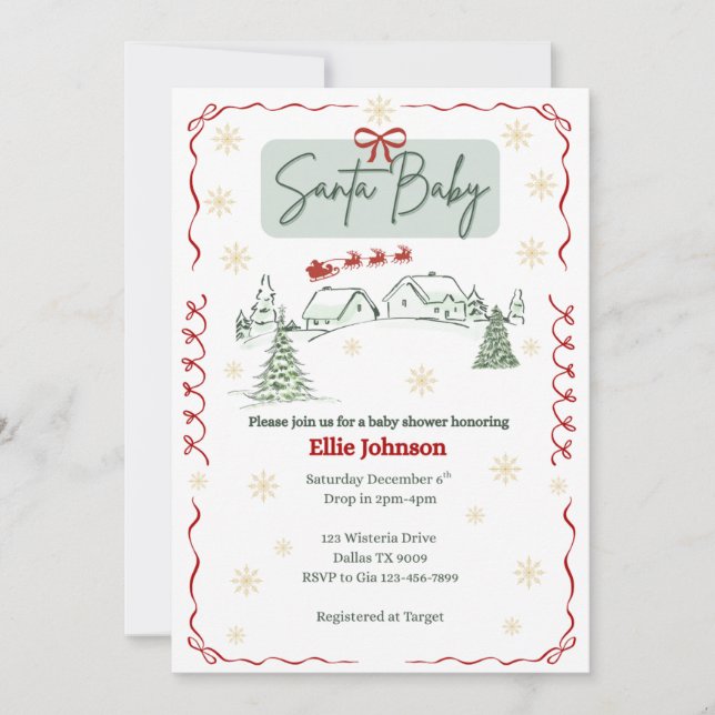Invitación Santa Baby December Baby Shower Invitations (Anverso)