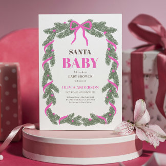 Invitación Santa Baby Elegante Arco Rosa Baby Shower