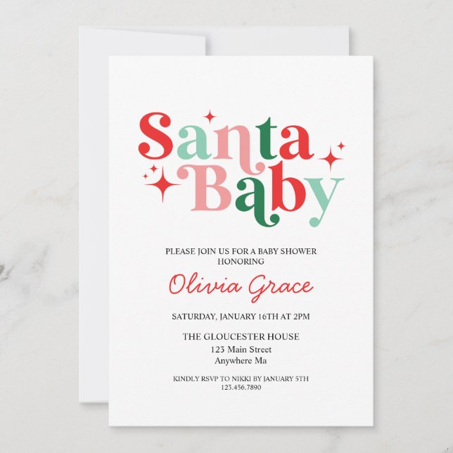 Invitación Santa Baby Fiesta de Bebé Navideña (Anverso)