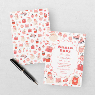 Invitación Santa Baby Fiesta de Bebé Navideña Rosa y Roja