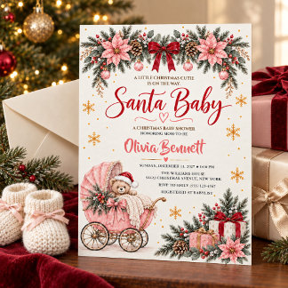 Invitación Santa Baby Fiesta de Bebé Rosa de Navidad