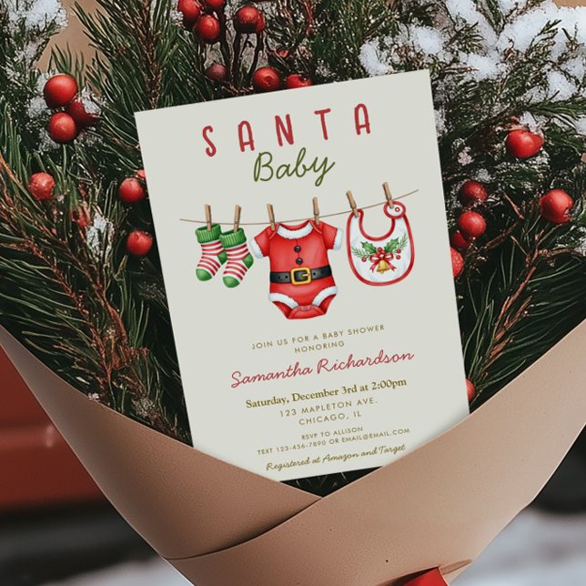 Invitación Santa Baby gender neutral Christmas baby shower (Subido por el creador)