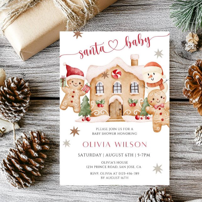 Invitación Santa Baby Gingerbread Boy Christmas Baby Shower  (Subido por el creador)