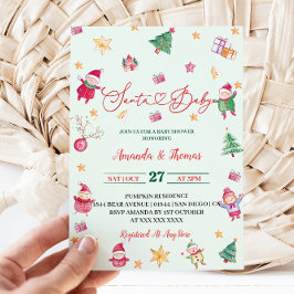 Invitación Santa Baby Greenery Baby Shower