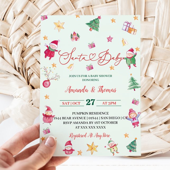 Invitación Santa Baby Greenery Baby Shower (Subido por el creador)