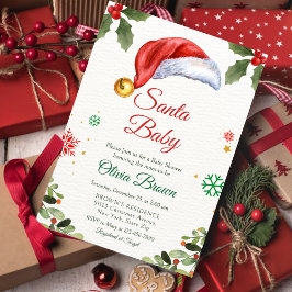 Invitación Santa Baby hat Christmas holiday Baby Shower