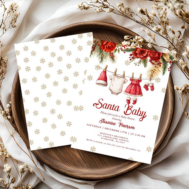 Invitación Santa Baby Holiday Winter Baby Cloth baby shower (Subido por el creador)