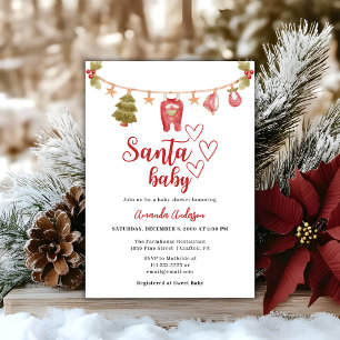 Invitación Santa Baby Invierno Navidad Roja Baby Shower