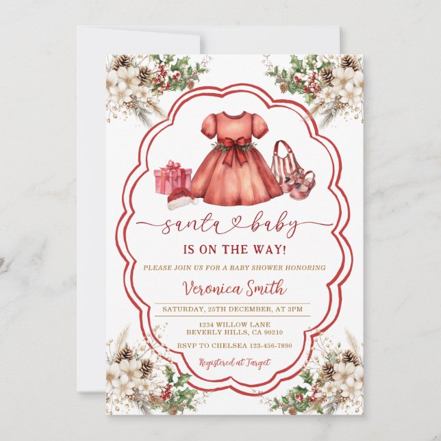 Invitación Santa Baby is on the way Baby Shower (Anverso)