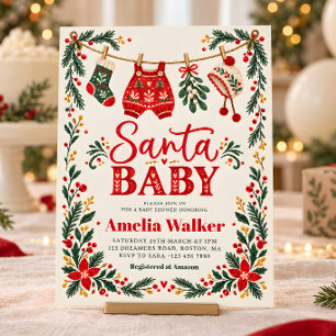 Invitación Santa Baby Navidad Folclore Baby Shower