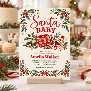 Invitación Santa Baby Navidad Folclore Baby Shower