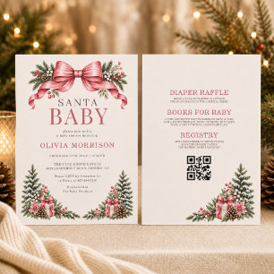 Invitación Santa Baby Pink Bow Baby Shower
