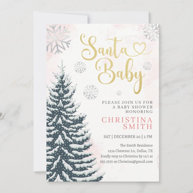 Invitación Santa Baby Pink Winter Wonderland Baby Shower (Anverso)