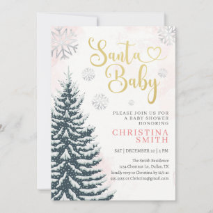 Invitación Santa Baby Pink Winter Wonderland Baby Shower