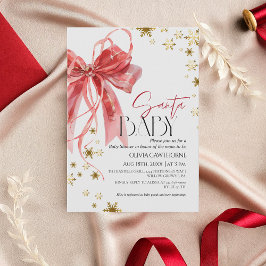 Invitación Santa Baby Red Gold Christmas Baby Shower