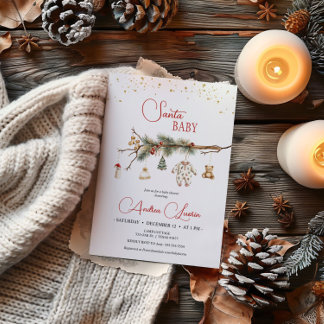 Invitación Santa Baby Rustic Winter Greeneration baby ducha