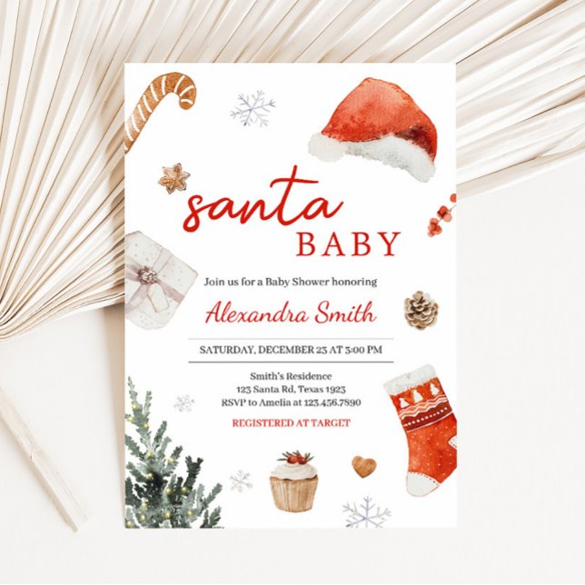 Invitación Santa Baby Shower (Minimalist Santa Baby Shower Invitation)