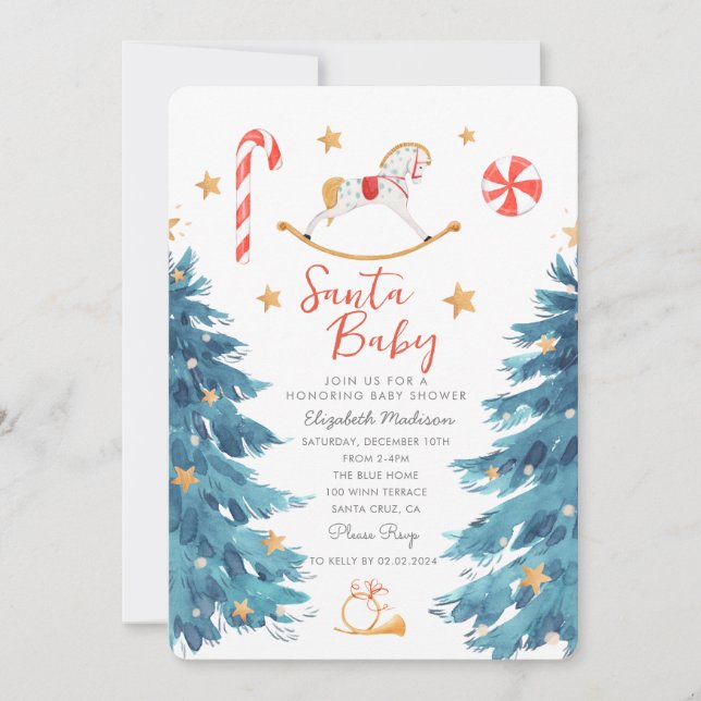 Invitación Santa Baby Watercolor Cute Baby Shower (Anverso)