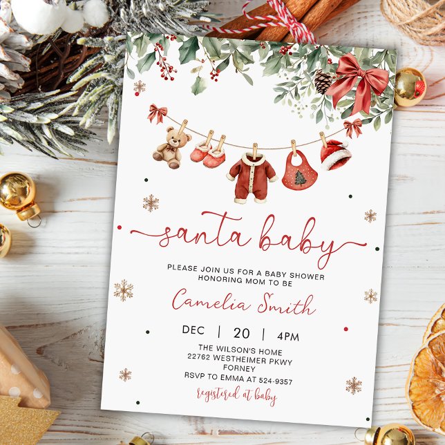 Invitación Santa Baby Winter Christmas Baby Shower Invitation (Subido por el creador)
