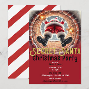 Invitación Santa Bajando por la Chimenea Fiesta Secreta de Sa