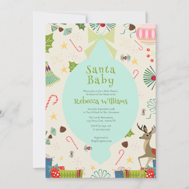 Invitación Santa Bebé Atómico Fiesta de Bebé Moderno de Mitad (Anverso)