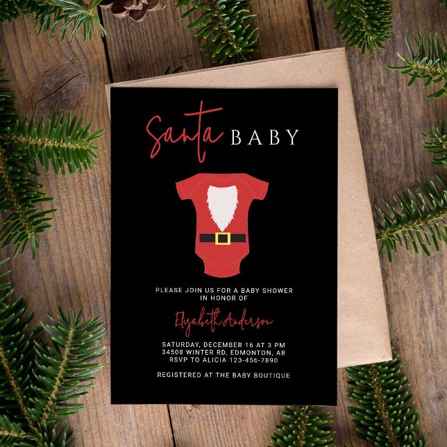 Invitación Santa Bebé Baby Shower Navidades Rojo negro modern (Subido por el creador)