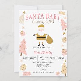 Invitación Santa Bebé cumple 1 año, Chicas Navidades Cumpleañ
