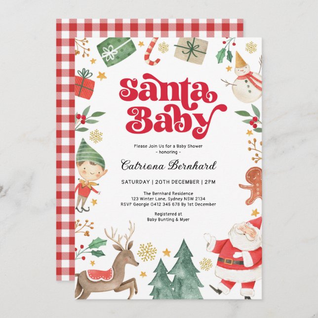 Invitación Santa Bebé - Cute Navidades Winter Baby Shower (Anverso / Reverso)
