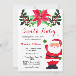 Invitación Santa Bebé Diciembre Invierno Rojo Baby shower