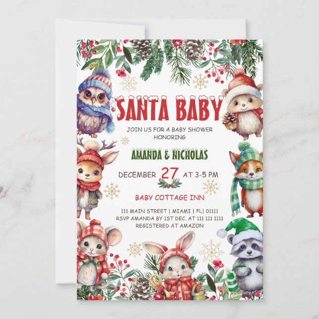 Invitación Santa Bebé Fiesta de Bebé de Navidad (Anverso)