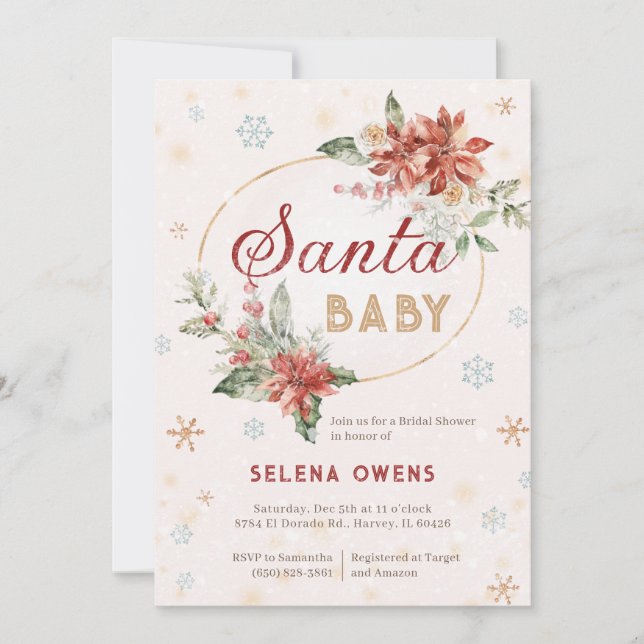 Invitación Santa Bebé Navidades Bridal Shower Poinsettia (Anverso)