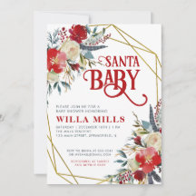 Santa Bebé Navidades Red Greenery Gold Baby Shower
