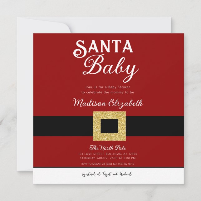 Invitación Santa Bebé Navidades Santa Claus Suit Baby Shower (Anverso)