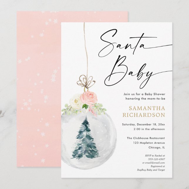 Invitación Santa Bebé Oro rosa Árbol de Navidad (Anverso / Reverso)