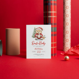 Invitación Santa Bebé Osito Lindo Cumpleaños de Bebé de Navid