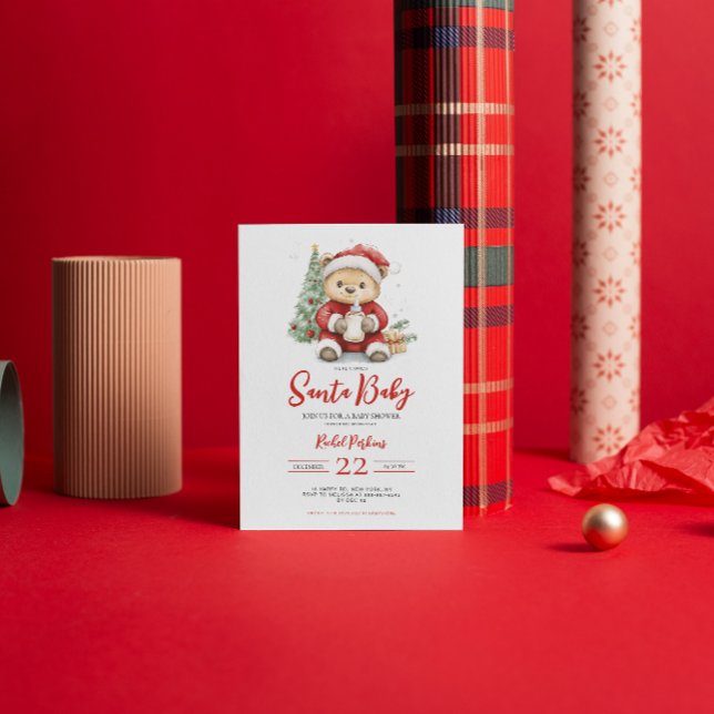 Invitación Santa Bebé Osito Lindo Cumpleaños de Bebé de Navid (Subido por el creador)