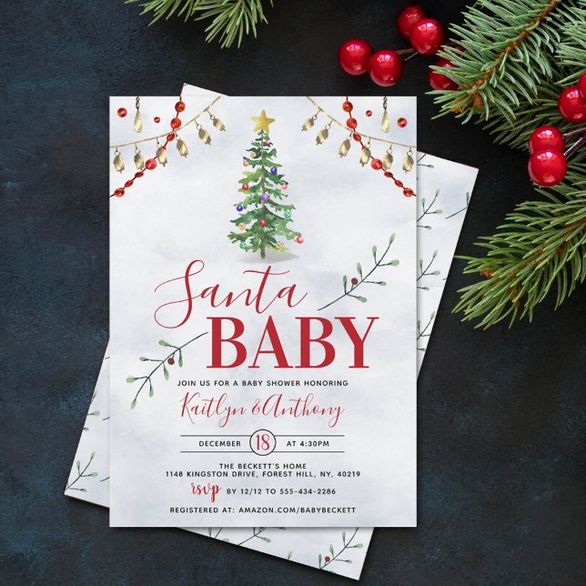 Invitación "Santa Bebé" Watercolor Árbol de Navidad Baby Show (Subido por el creador)